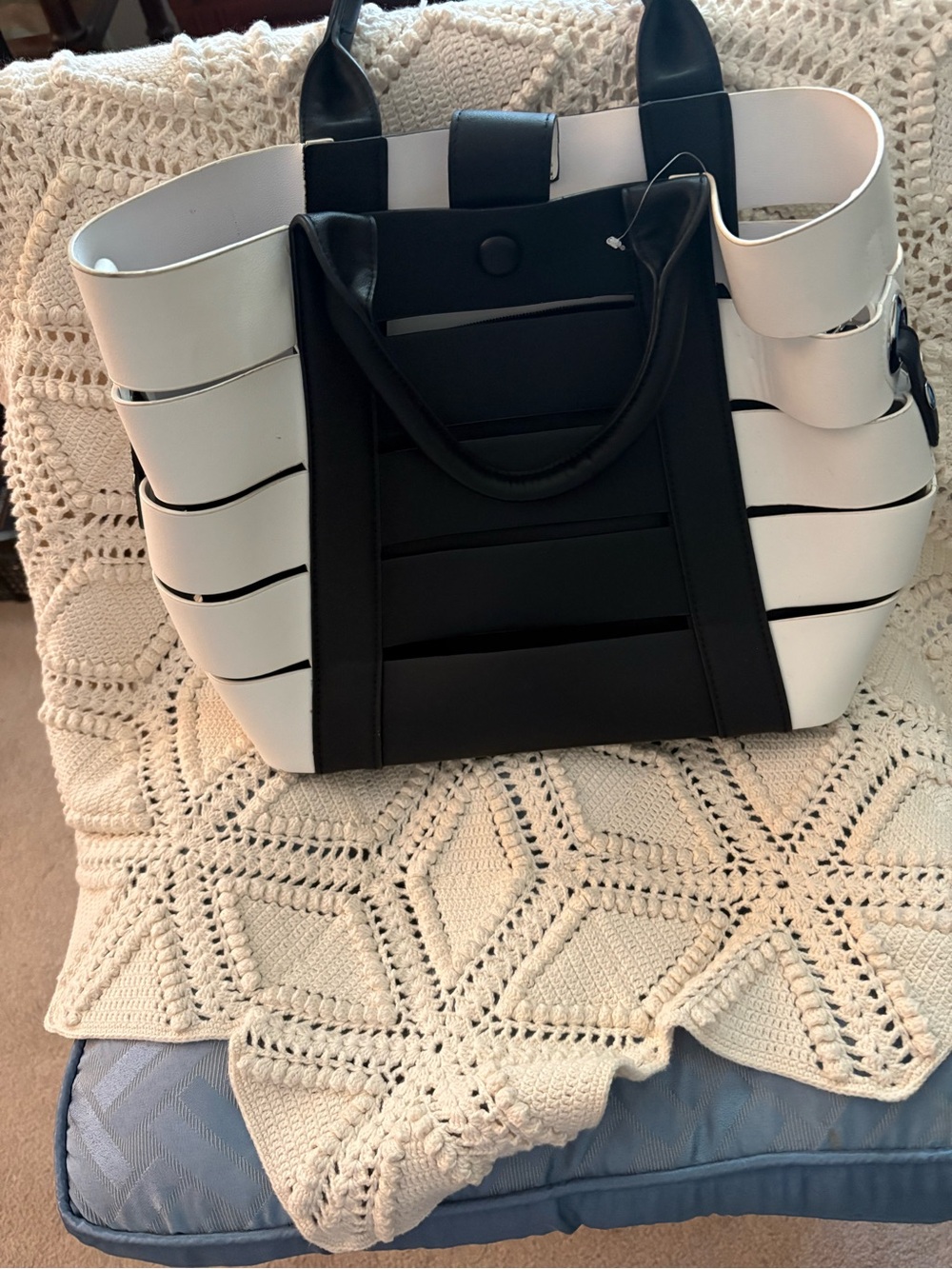 Madison West Black and White Striped Tote Bag